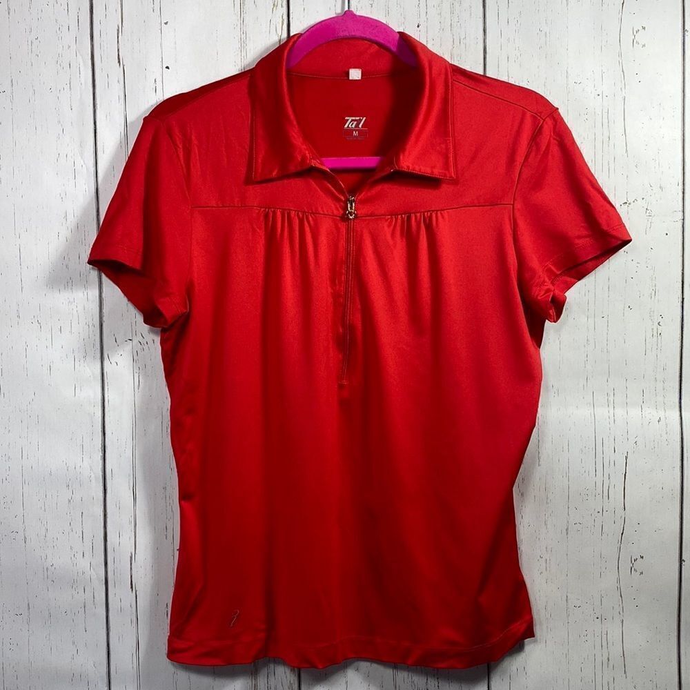 Tail Womens Red Short Sleeve Front Zip Golf Polo Activewear Top